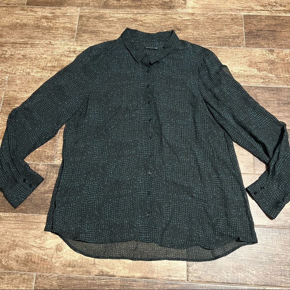EILEEN FISHER Silk Blend Button Down Shirt Top Semi Sheer